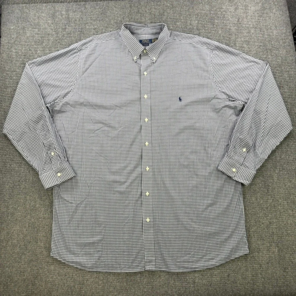 Polo Ralph Lauren Gingham Button Down Shirt Men 2XLT Tall Blue White Classic Fit